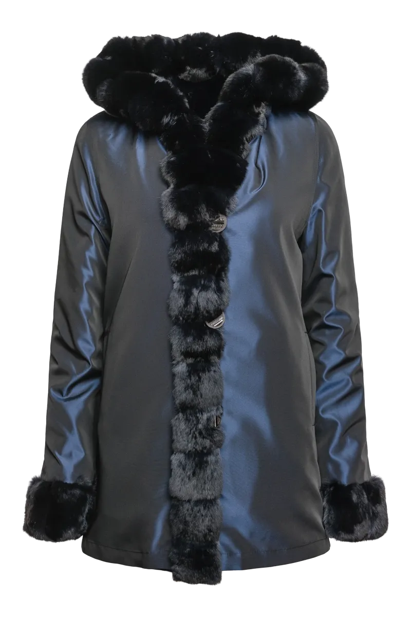 Hooded Reversible Sheared Mink and Chinchilla Fur Jacket