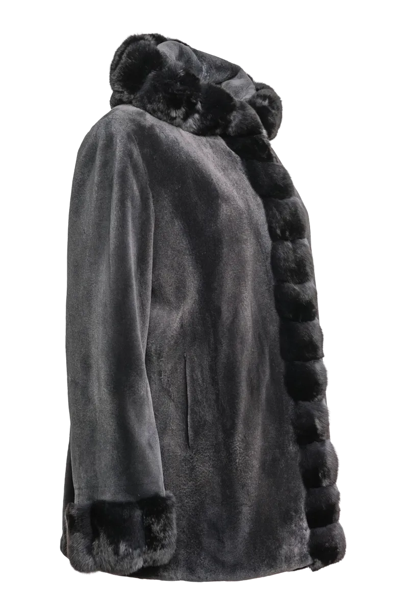 Hooded Reversible Sheared Mink and Chinchilla Fur Jacket