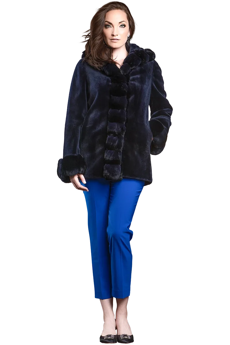 Hooded Reversible Sheared Mink and Chinchilla Fur Jacket