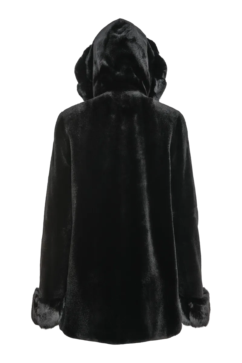 Hooded Reversible Sheared Mink and Chinchilla Fur Jacket