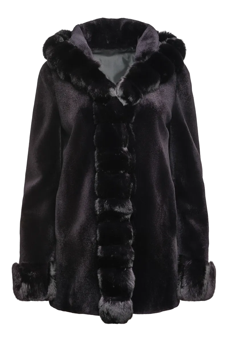 Hooded Reversible Sheared Mink and Chinchilla Fur Jacket