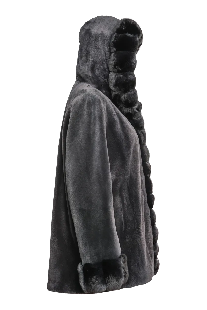 Hooded Reversible Sheared Mink and Chinchilla Fur Jacket