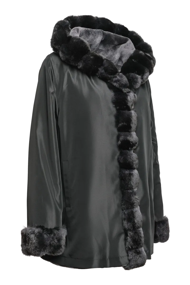 Hooded Reversible Sheared Mink and Chinchilla Fur Jacket