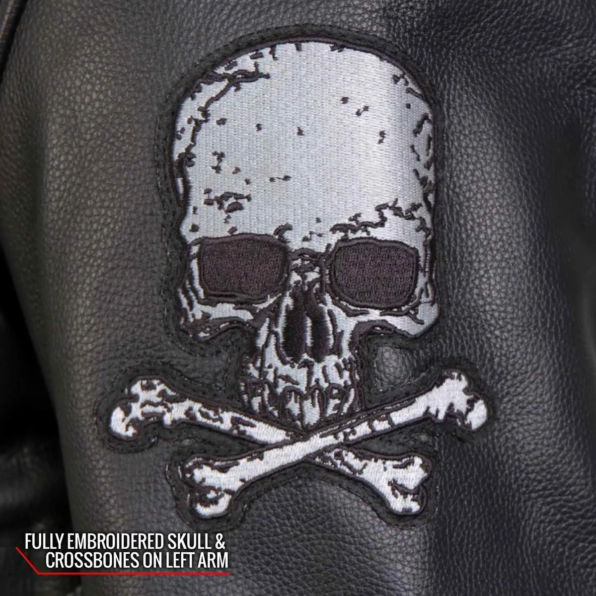 Hot Leathers JKM2001 Men’s Black ‘Skull And Crossbones' Motorcycle Leather Jacket