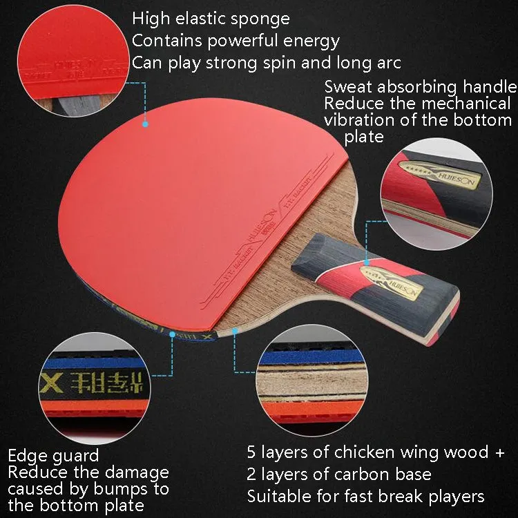 HUIESON HS-LX Six Star 5-Layer Chicken Wing Tip   2 Layer Carbon Double Side Continuous Table Tennis Single Racket(Hand-shake Grip Racket)