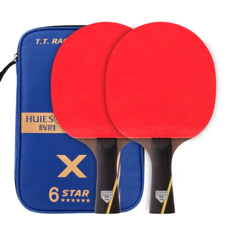 HUIESON Six Star 5-Layer Chicken Wing Tip   2 Layer Carbon Double Side Continuous Table Tennis Racket, A Pair(Hand-shake Grip Racket)