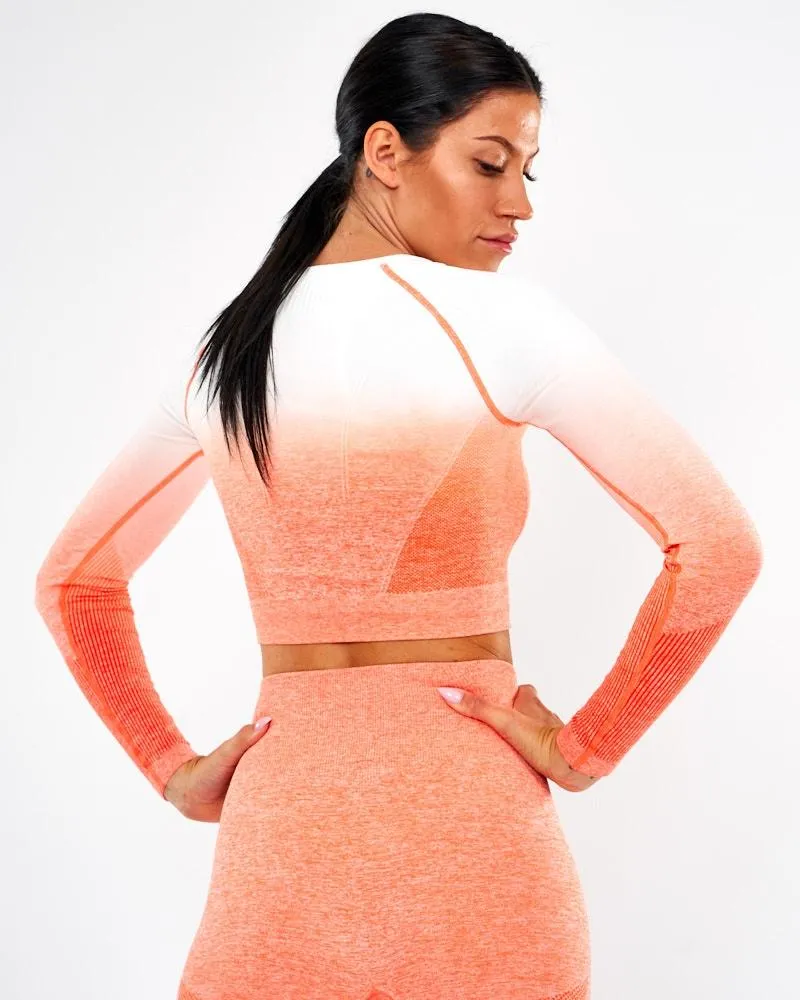 ICIW Ombre Seamless L-S Crop Top - Fire Orange