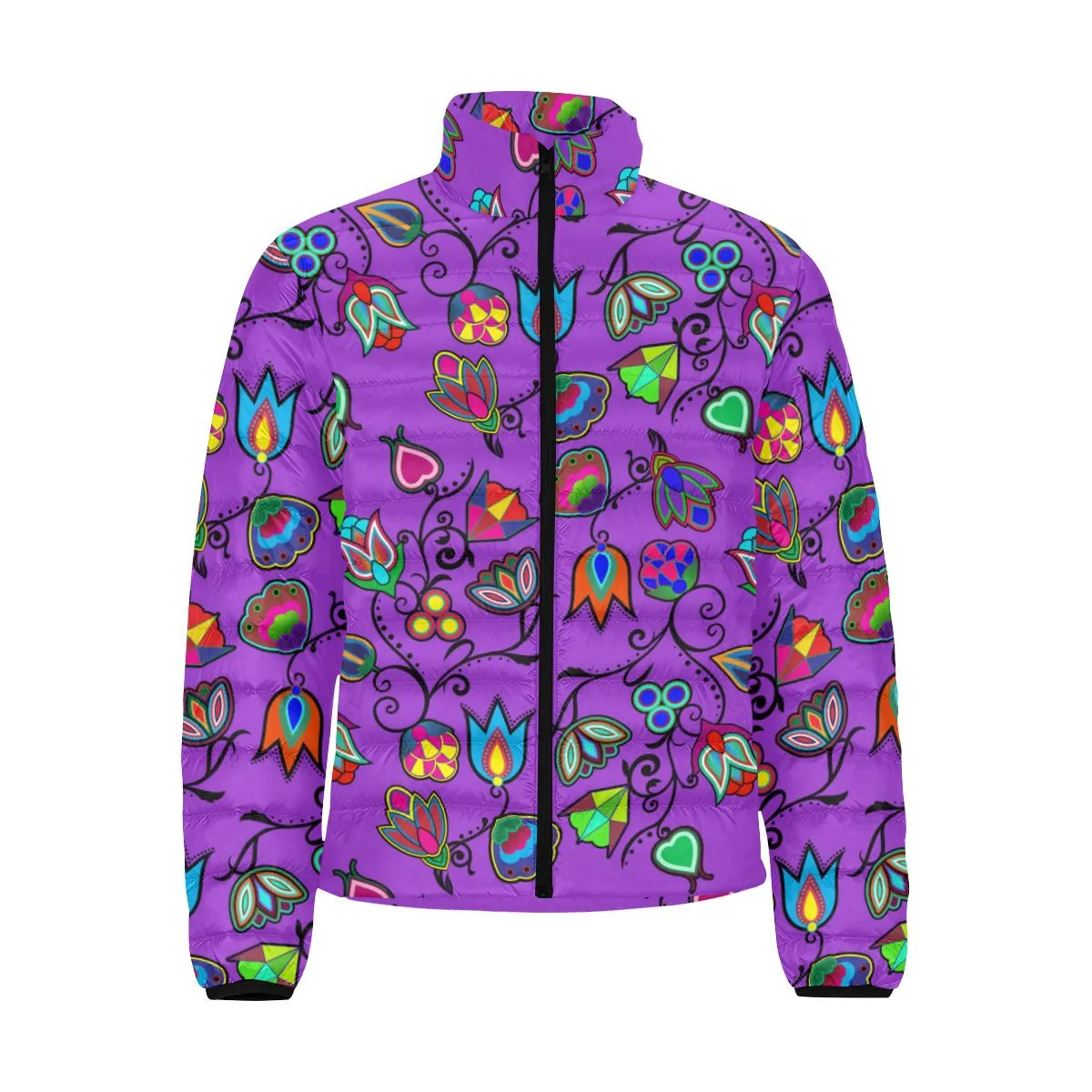 Indigenous Paisley Dark Orchid Men's Stand Collar Padded Jacket