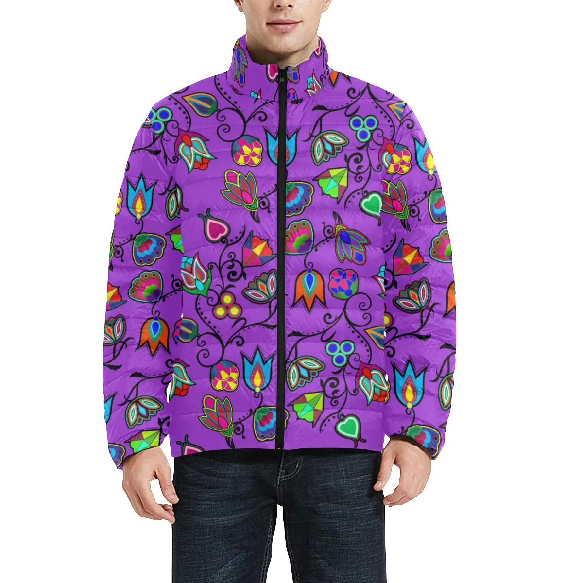 Indigenous Paisley Dark Orchid Men's Stand Collar Padded Jacket