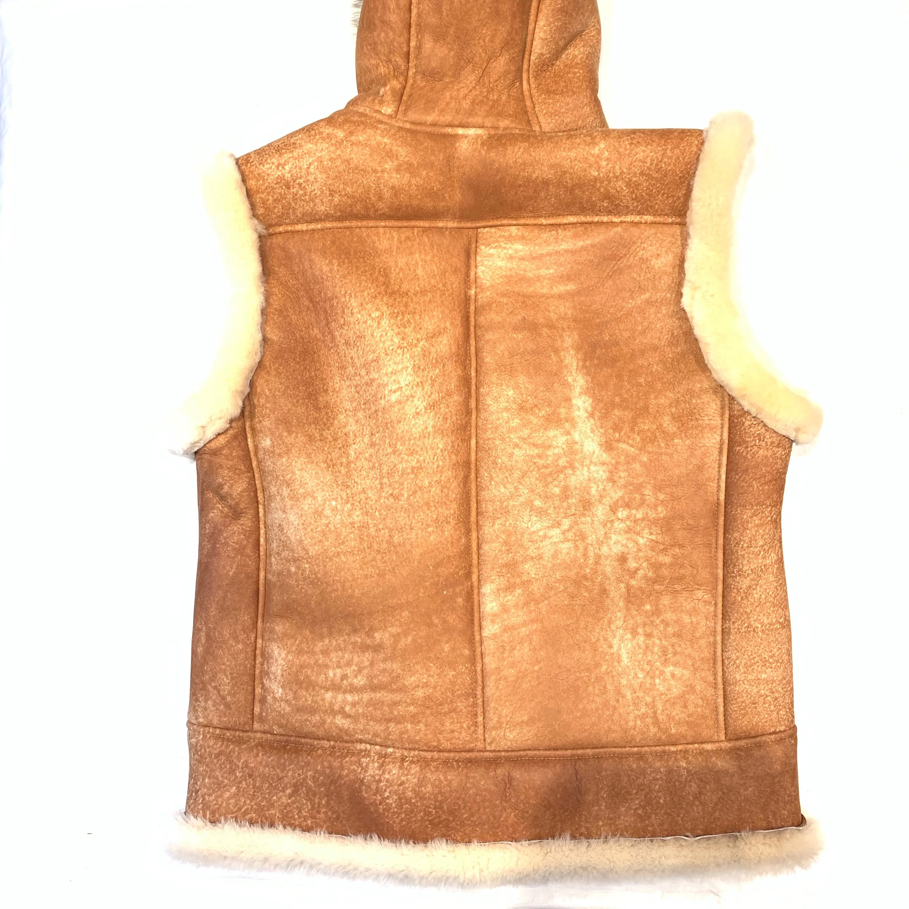 Kashani Cognac Fox Fur Hooded Shearling Vest