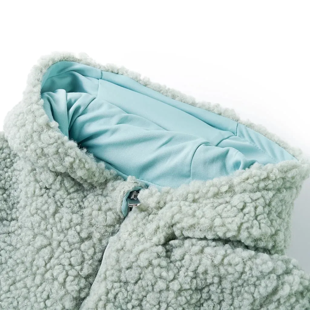 Kids' Hooded Jacket Teddy Faux Fur - Mint Green (Size 128, 7-8 Years) | Warm & Cozy Outerwear