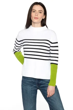 KINROSS CASHMERE - STRIPE RIB FUNNEL NECK COTTON SWEATER