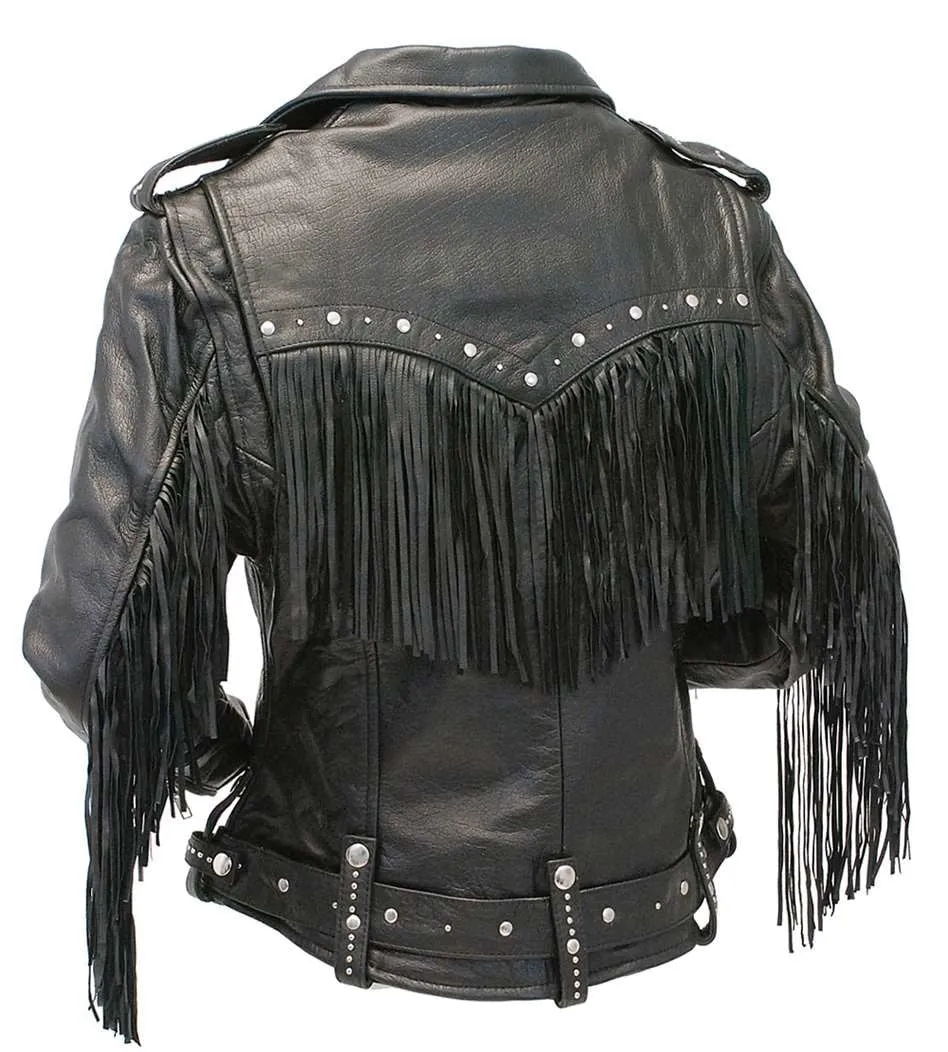 Ladies Stud & Fringe Leather Jacket #L9028ZSFK