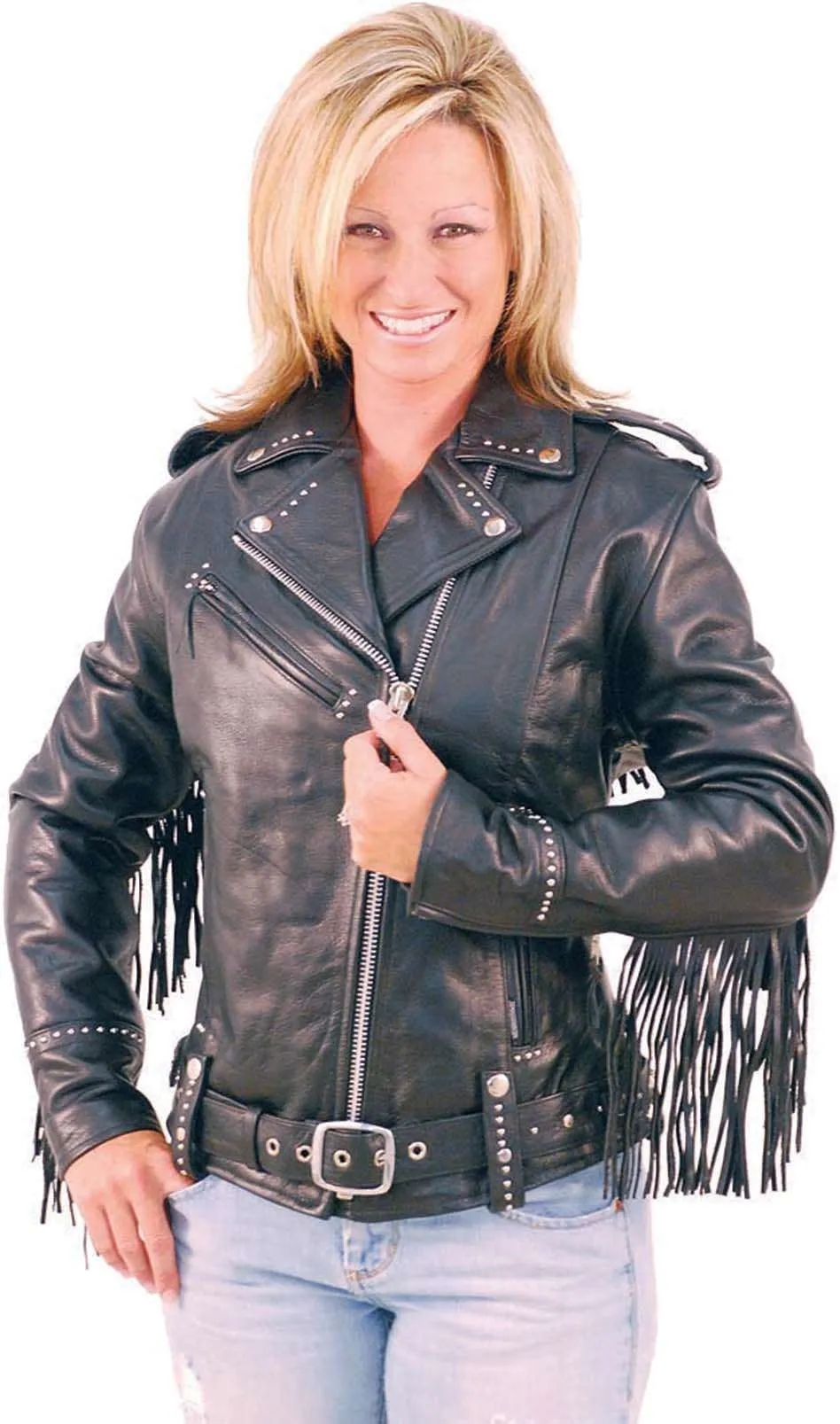 Ladies Stud & Fringe Leather Jacket #L9028ZSFK