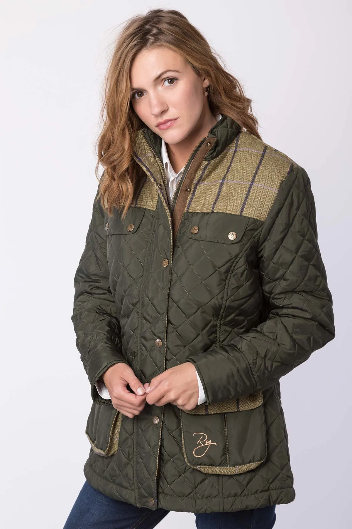 Ladies Tweed Trim Quilted Jacket