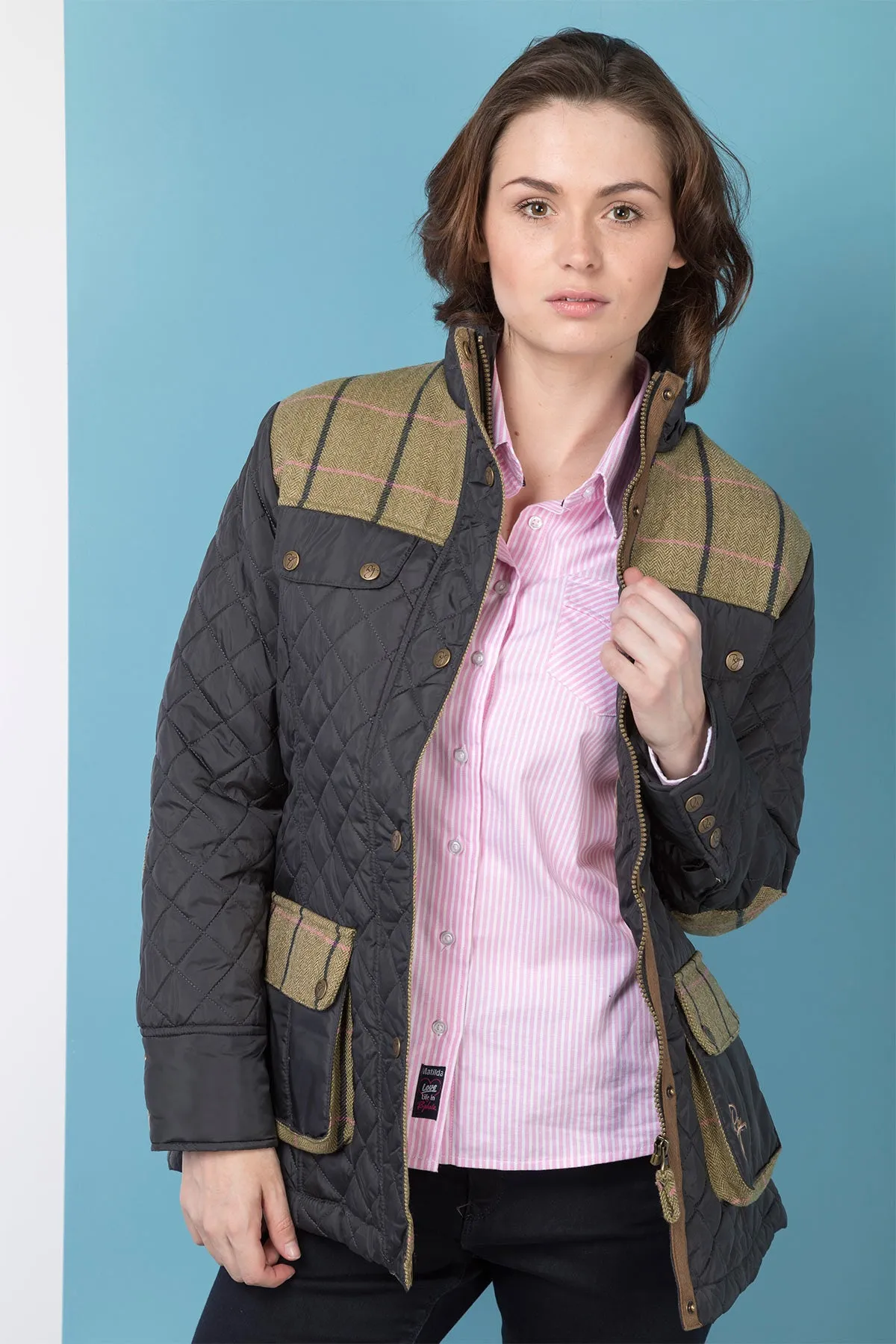 Ladies Tweed Trim Quilted Jacket