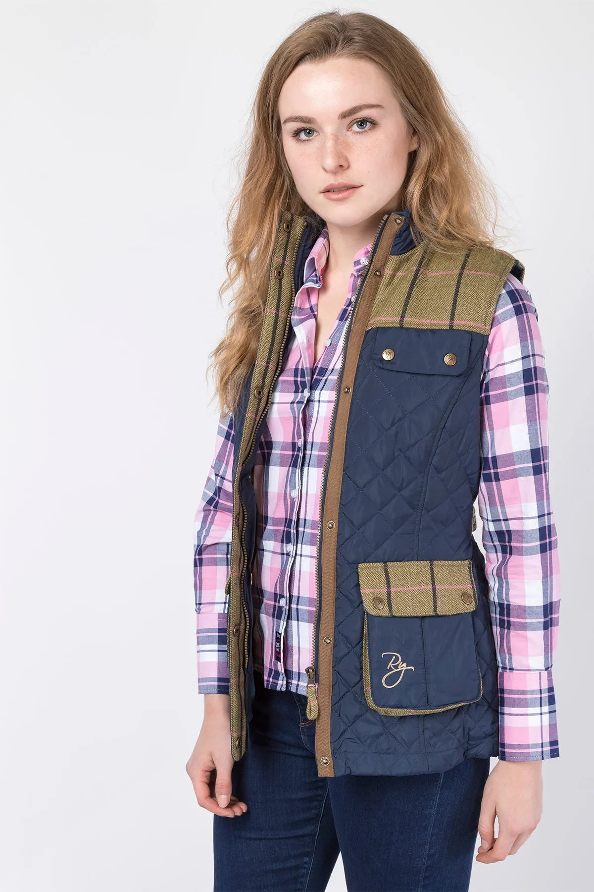 Ladies Tweed Trim Quilted Waistcoat