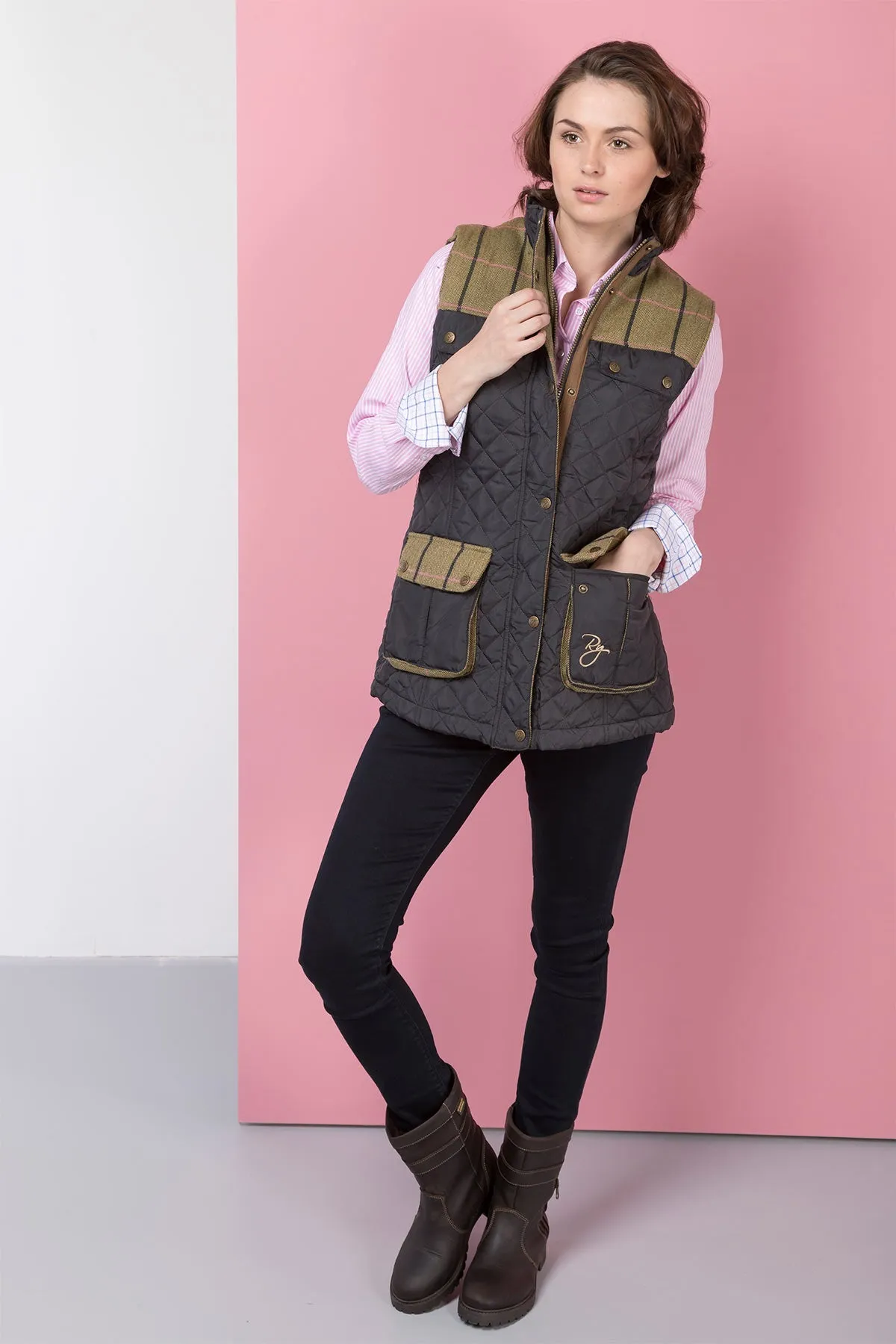 Ladies Tweed Trim Quilted Waistcoat