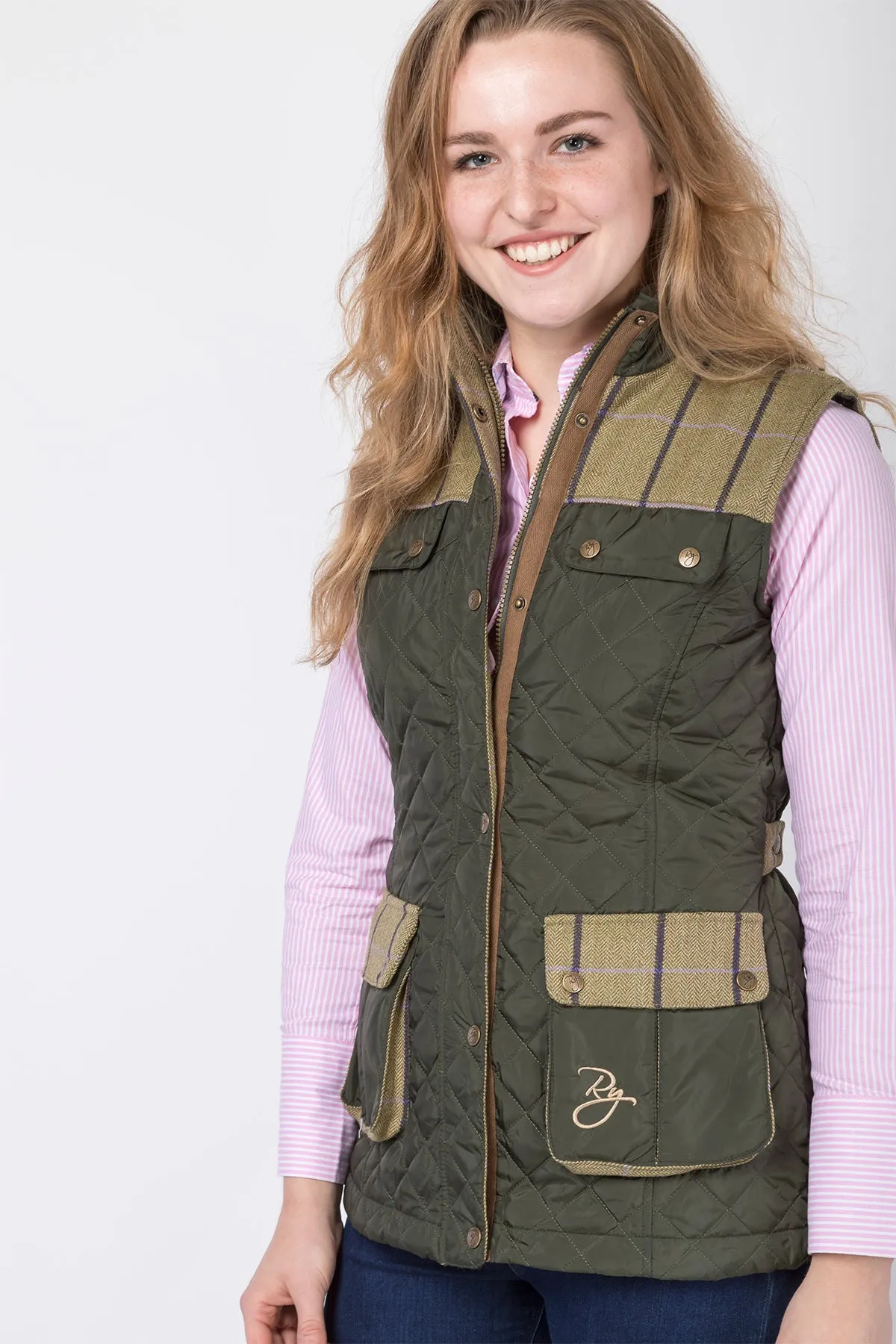 Ladies Tweed Trim Quilted Waistcoat