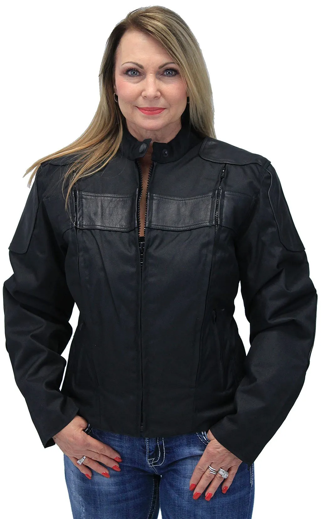 Leather and Textile Vented Women's Biker Jacket #LC2179VZK ()