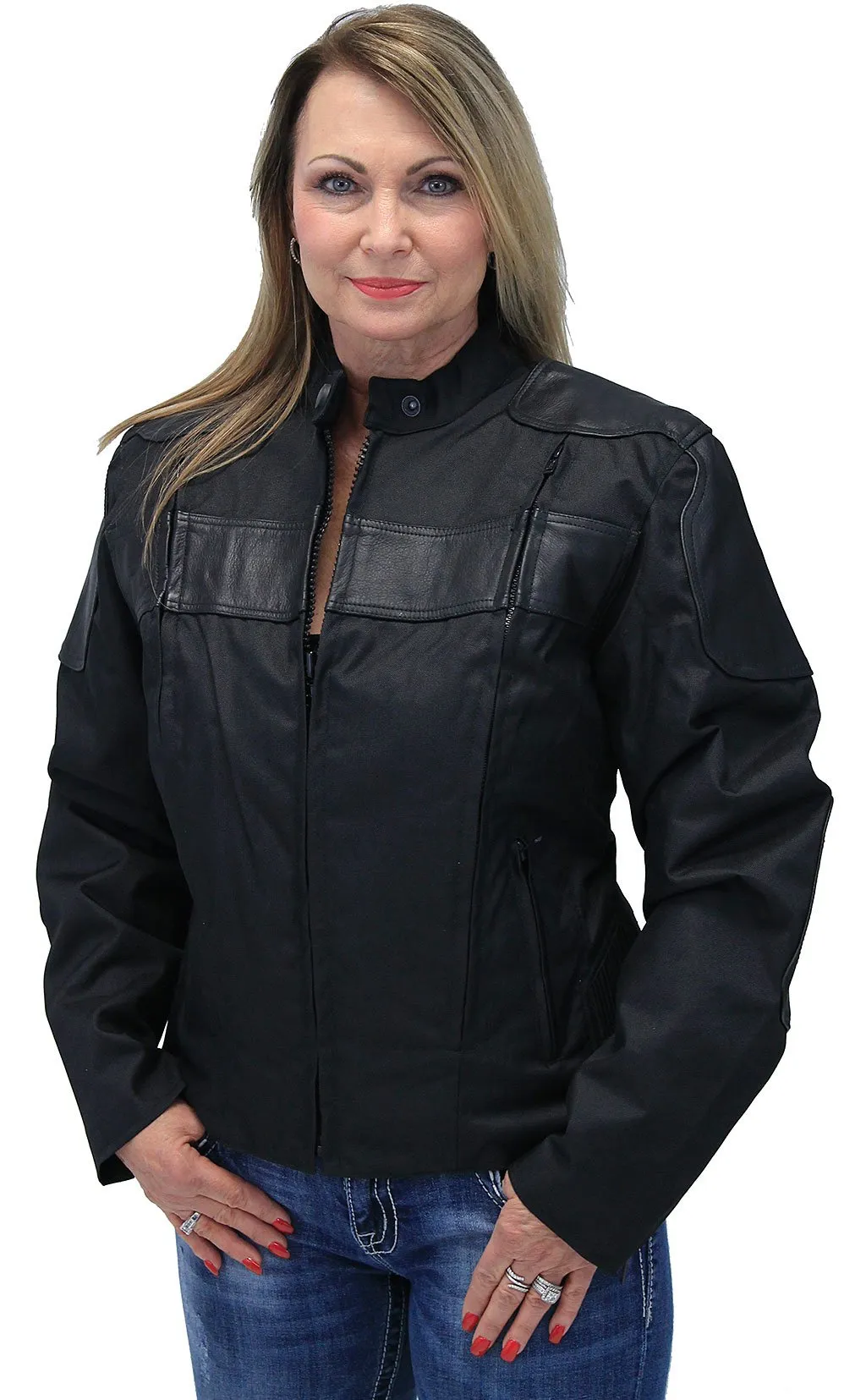 Leather and Textile Vented Women's Biker Jacket #LC2179VZK ()