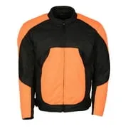 M Boss Motorcycle Apparel BOS11701 Men's High-Vis Orange Nylon Motorcycle Racer Riding Jacket with Mesh Panel Black