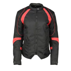 M Boss Motorcycle Apparel BOS22706 Women's Black and Red Motorcycle Biker Nylon Racer Jacket with Armor Protection