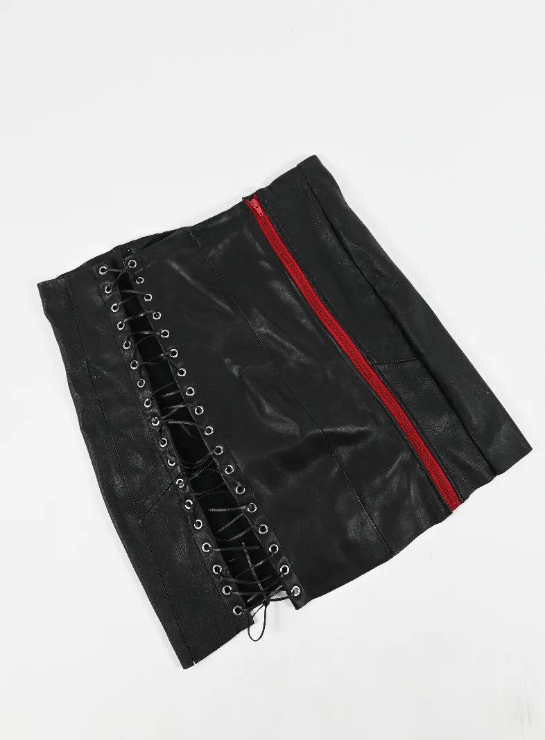 ME TO YOU Leather Red Zip Skirt