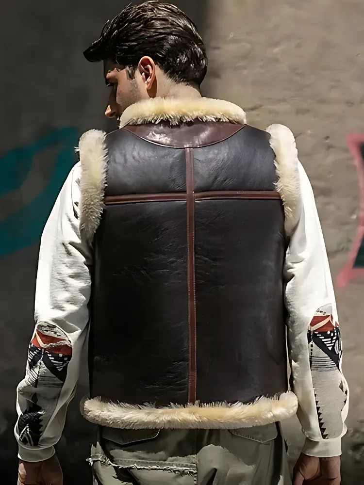 Men Brown Shearling Leather Vest