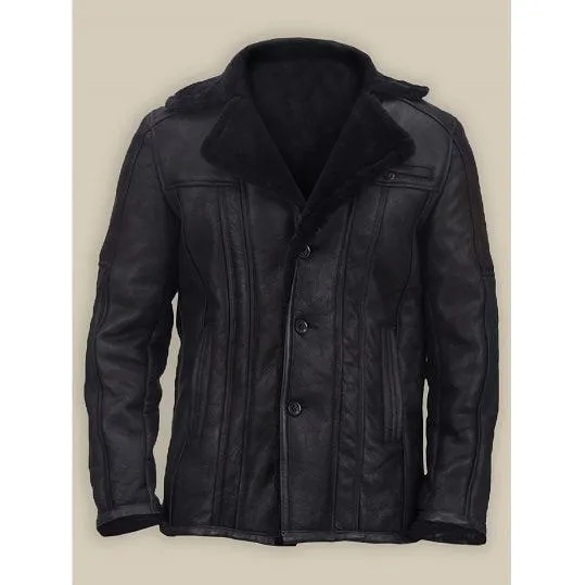 Men's Aviator B16 Black Shearling Bomber Jacket