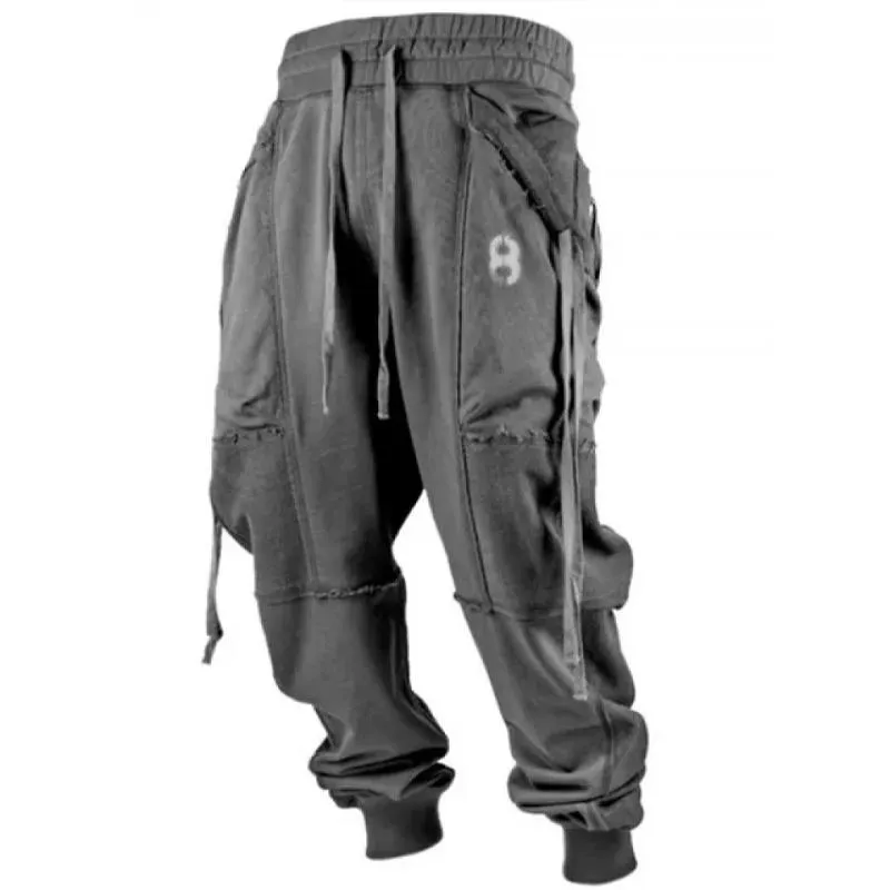 Men's Fleece Casual Sports Trousers Drawstring Lace-up Sports Pants 49645817L