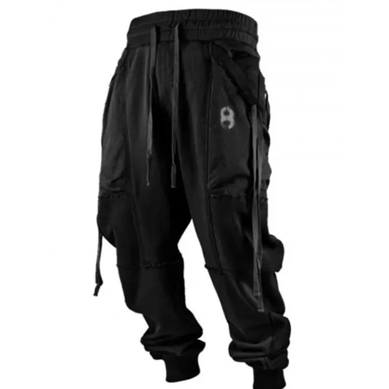 Men's Fleece Casual Sports Trousers Drawstring Lace-up Sports Pants 49645817L