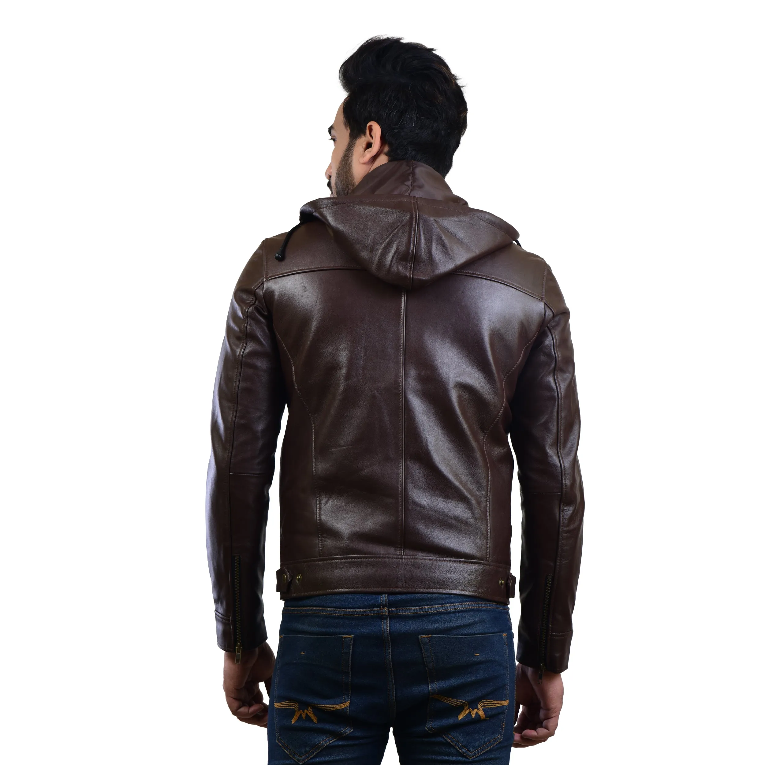 MENS LEATHER HOODED JACKET 410139(BLACK)