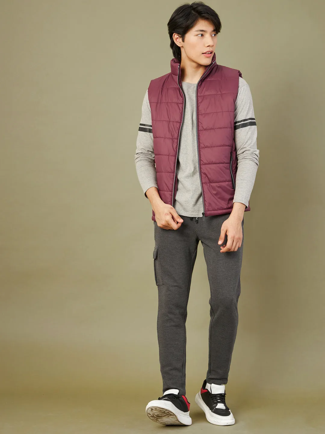 Men's Maroon Sleeveless Quilted Puffer Jacket - LYUSH-MASCLN