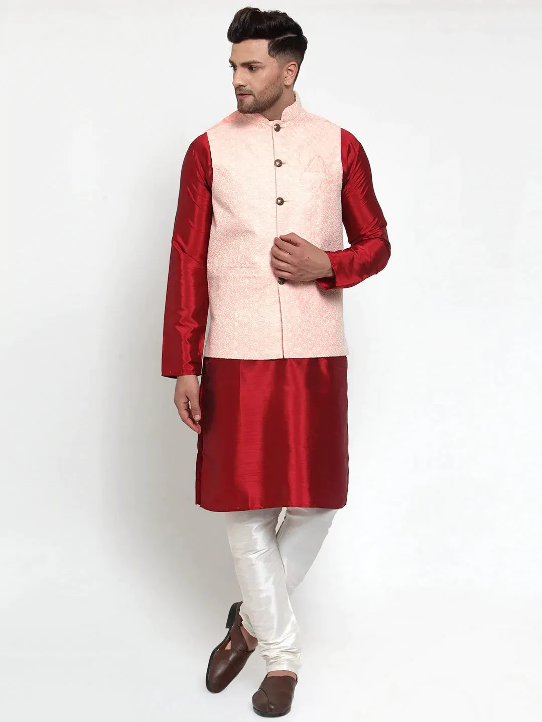 Men'S Pink Embroidered Nehru Jacket