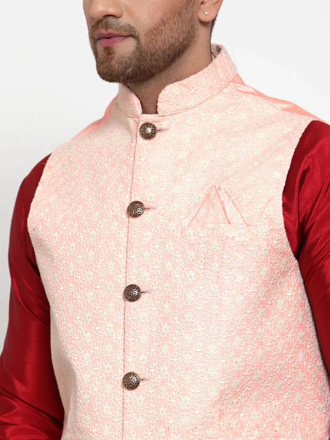 Men'S Pink Embroidered Nehru Jacket