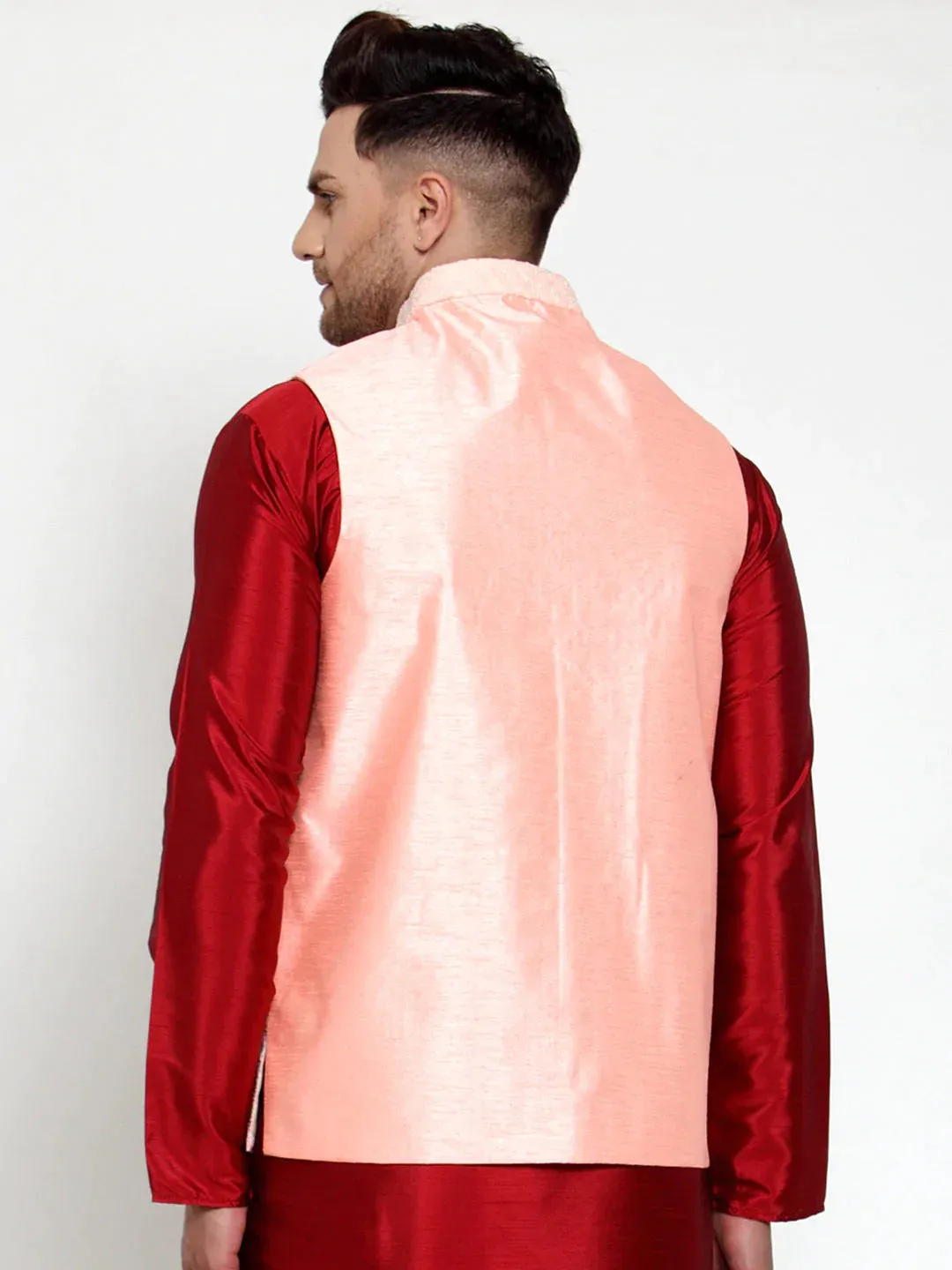 Men'S Pink Embroidered Nehru Jacket