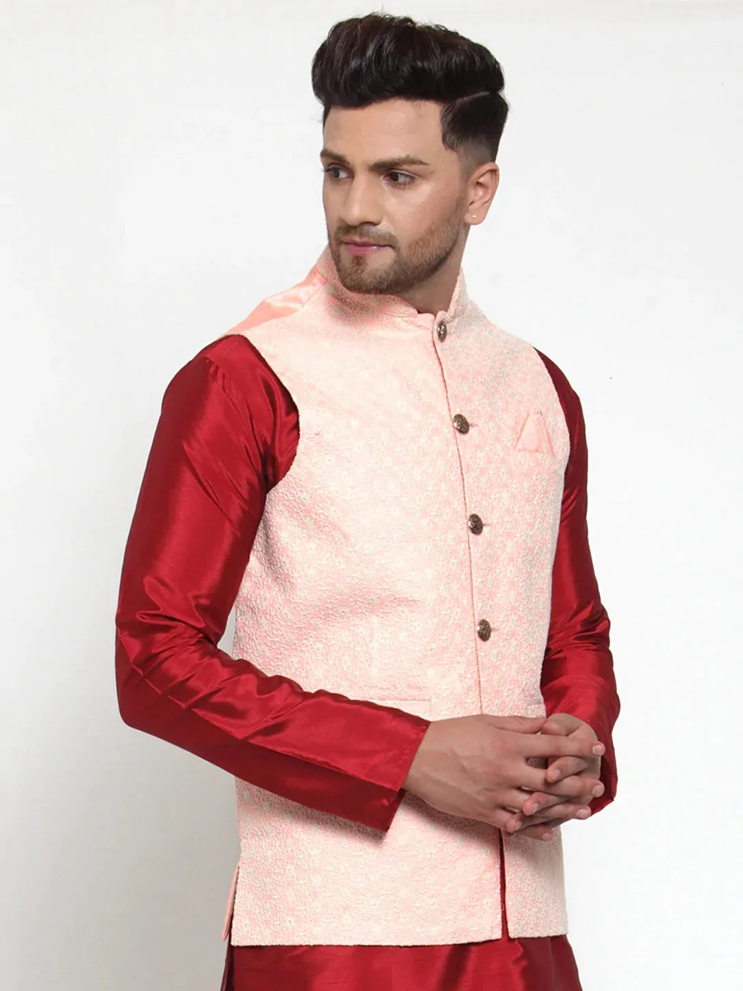 Men'S Pink Embroidered Nehru Jacket