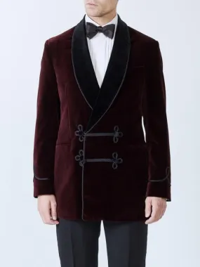 Mens Robes Jacket Burgundy Velvet Blazer Dinner Party Wear Blazer Jacket