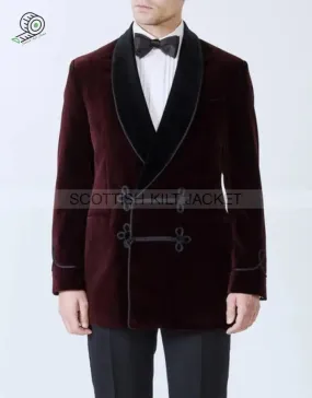 Men's Robes Jacket Dinner Party Wear Burgundy Velvet Blazer Jacket