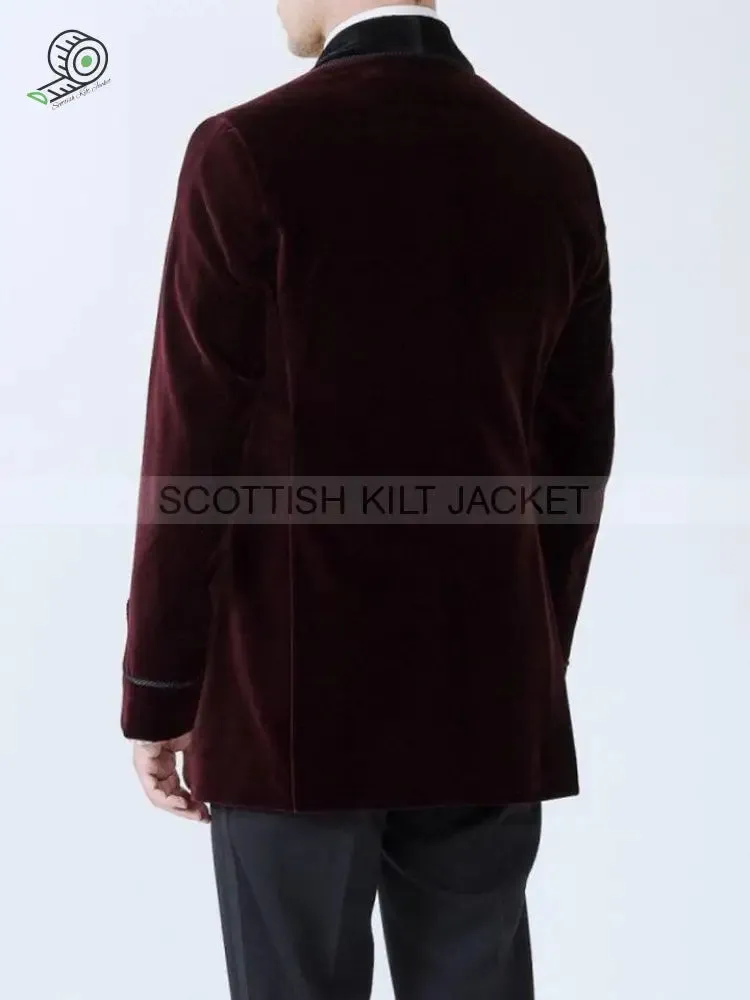 Men's Robes Jacket Dinner Party Wear Burgundy Velvet Blazer Jacket