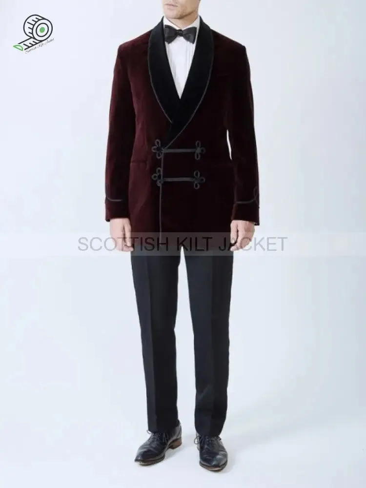 Men's Robes Jacket Dinner Party Wear Burgundy Velvet Blazer Jacket