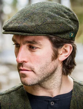 Mens Tweed Flat Cap -Trinity Cap Dark Green