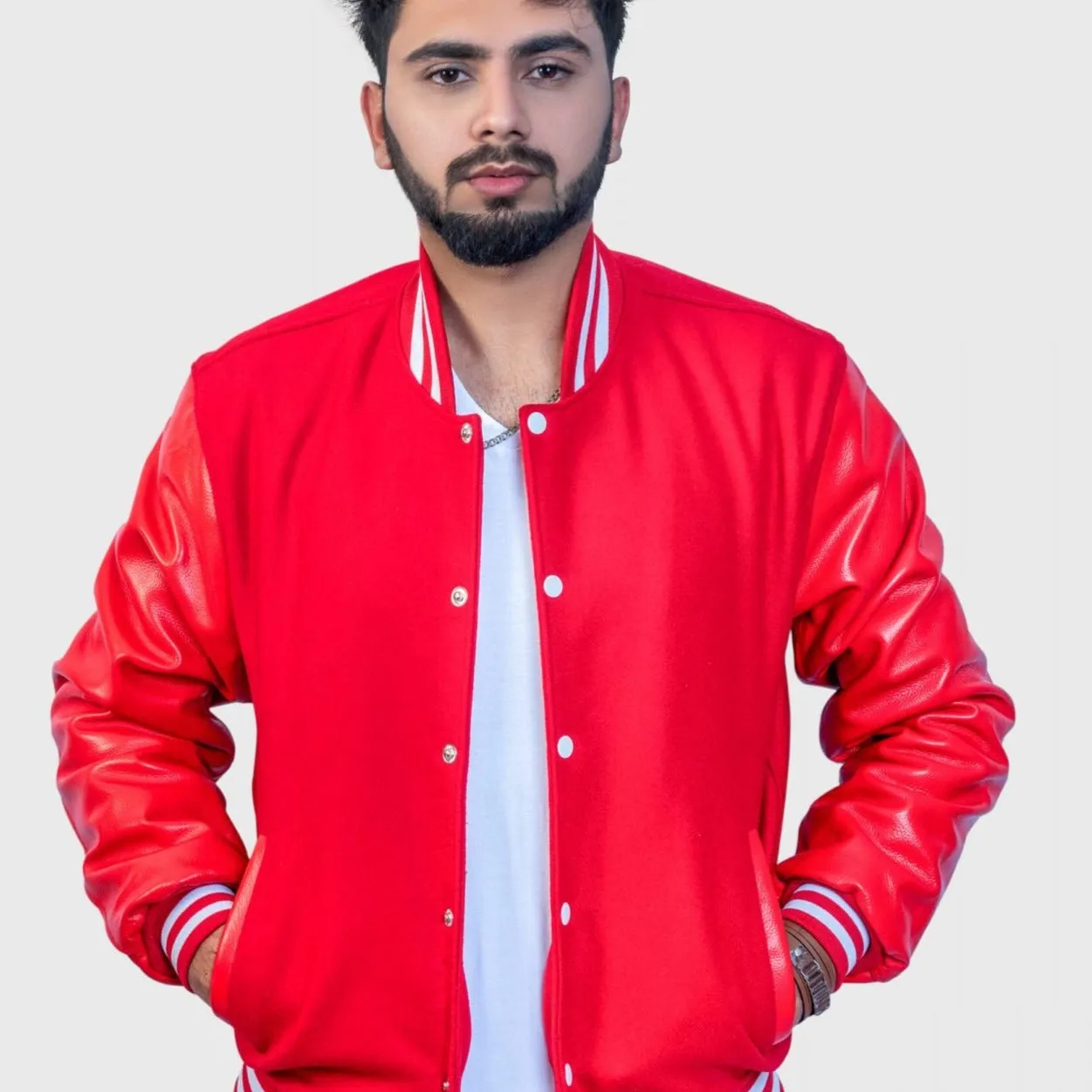 Men's Varsity Jacket Genuine Leather Sleeve and Wool Blend Letterman Boys College Varsity Jackets