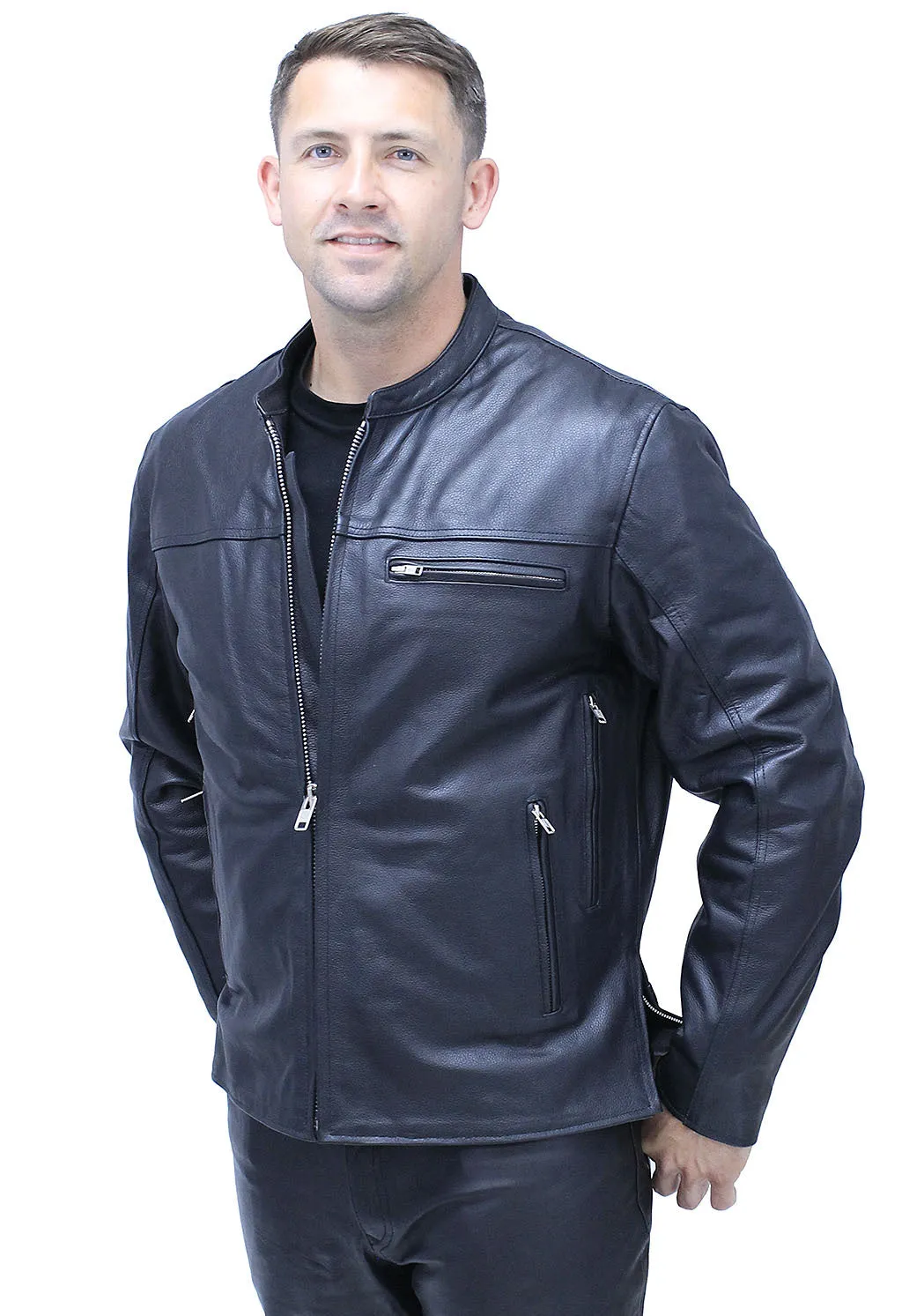 Men's Vented Café Racer Motorcycle Jacket w/Concealed Pocket #M6638VZGK