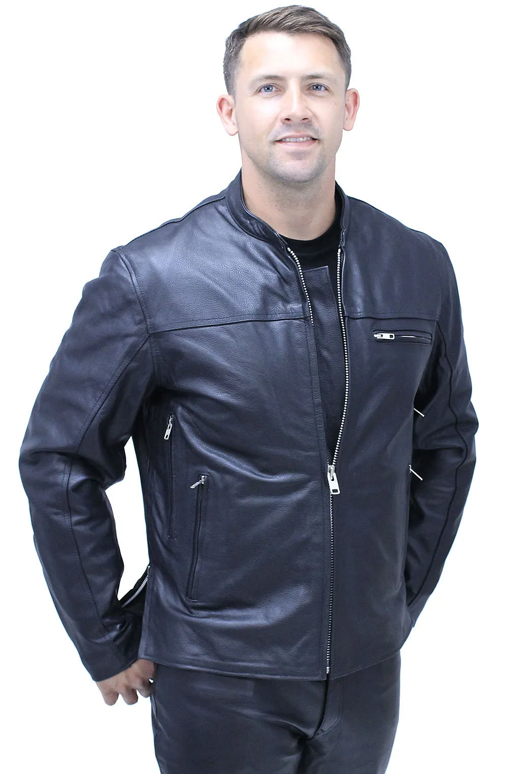 Men's Vented Café Racer Motorcycle Jacket w/Concealed Pocket #M6638VZGK