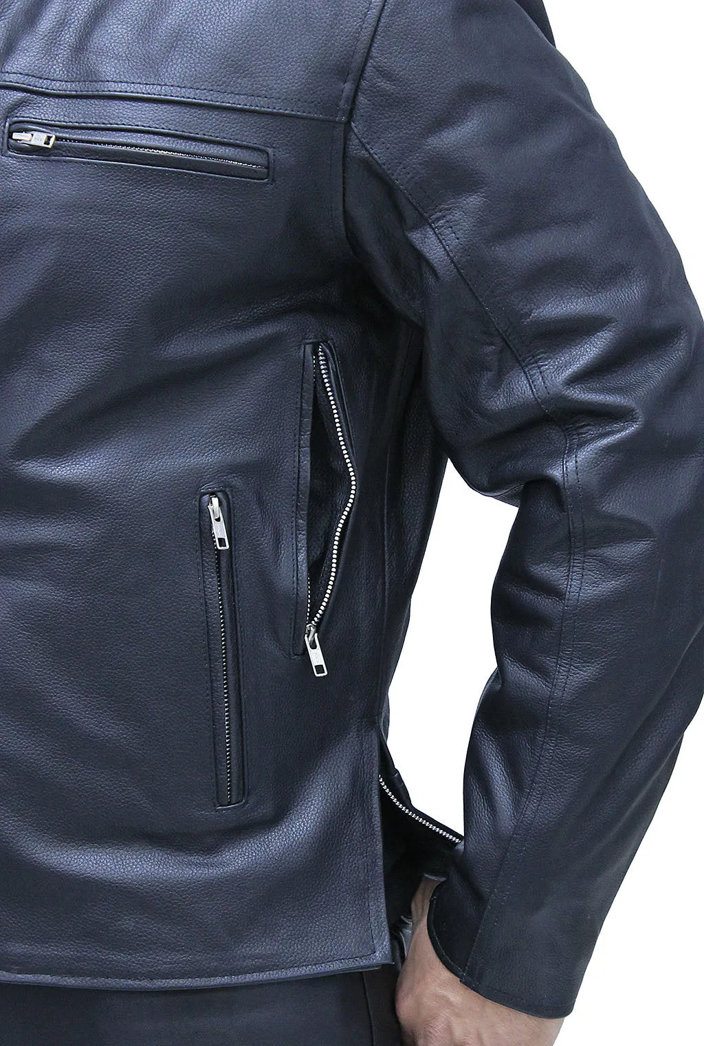 Men's Vented Café Racer Motorcycle Jacket w/Concealed Pocket #M6638VZGK