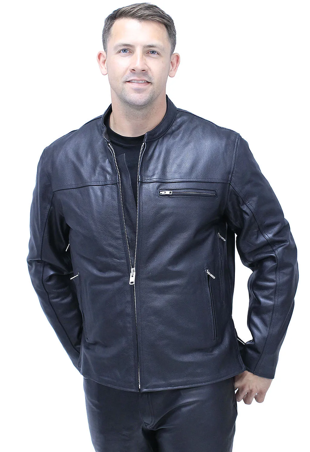 Men's Vented Café Racer Motorcycle Jacket w/Concealed Pocket #M6638VZGK