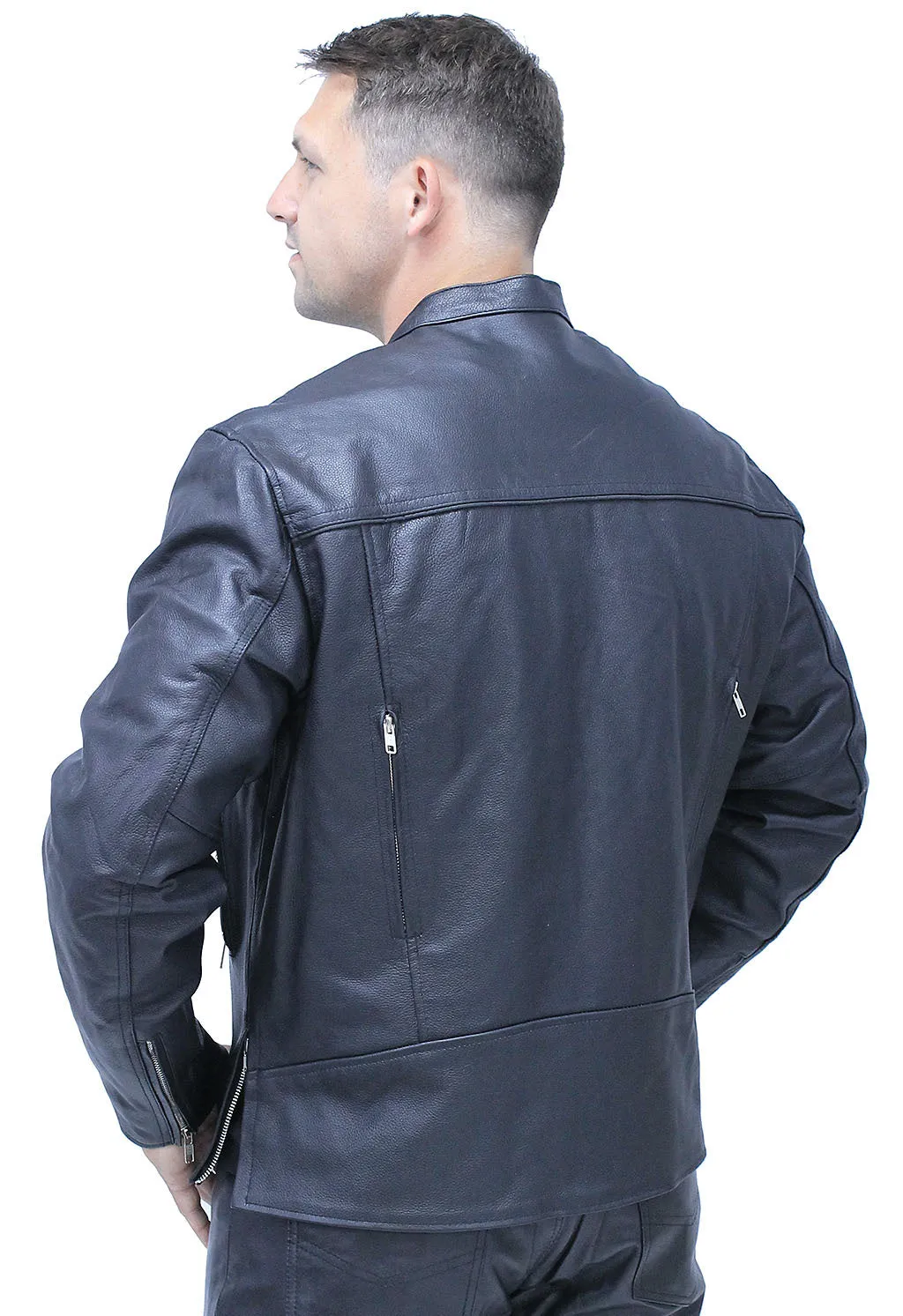 Men's Vented Café Racer Motorcycle Jacket w/Concealed Pocket #M6638VZGK