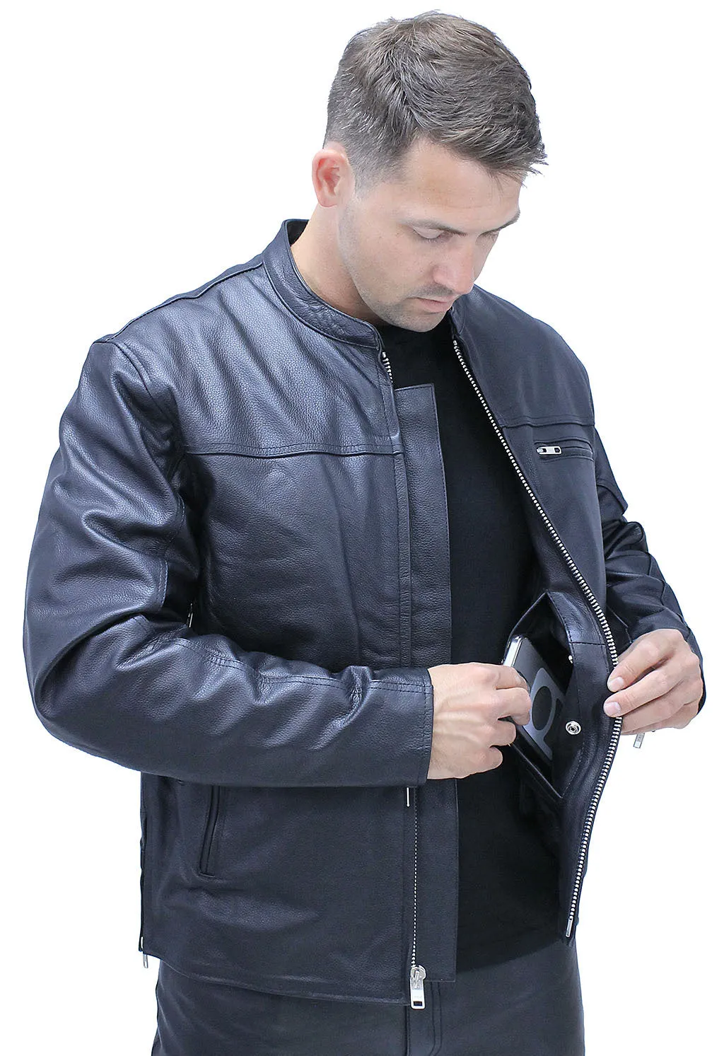 Men's Vented Café Racer Motorcycle Jacket w/Concealed Pocket #M6638VZGK